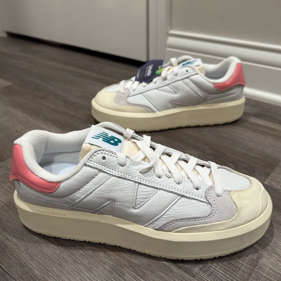 New Balance CT 302 White Pink Leather Platform Sneakers